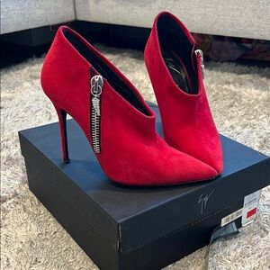 Giuseppe Zanotti Red Suede Stiletto Ankle Boots